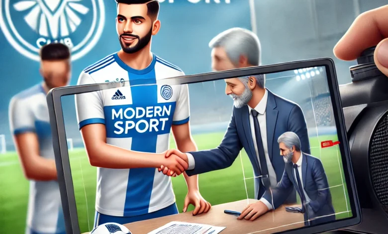 لاعب الإسماعيلي يوقع لمودرن سبورت اليوم ويخضع لجلسة تصوير للإعلان رسميًا 2024 1 Dall·e 2024 08 25 16.05.58 An Image Representing A Football Player From Ismaily Club Signing A Contract With Modern Sport. The Image Should Include The Player In The Process Of