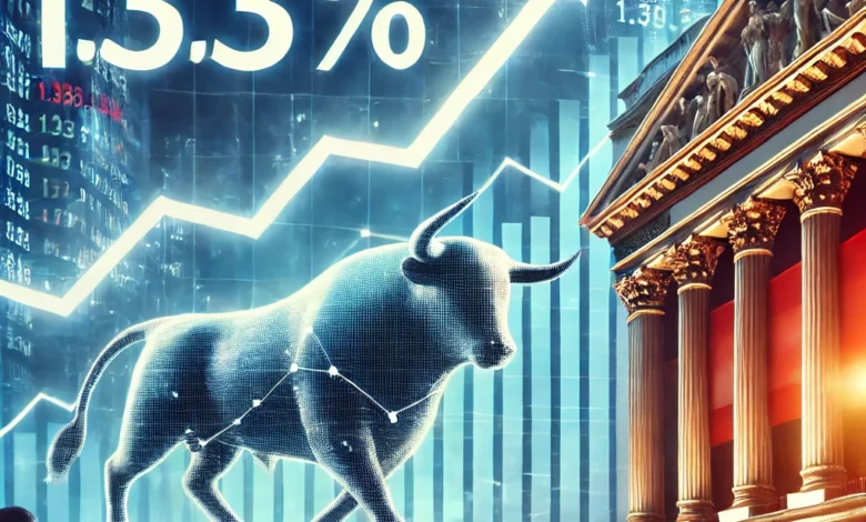 صعود المؤشر الرئيسى للبورصة بنسبة 1.33% بمنتصف تعاملات جلسة الثلاثاء 1 Dall·e 2024 08 27 19.53.51 An Image Depicting The Rise Of The Egyptian Stock Markets Main Index By 1.33 During The Mid Session On Tuesday. The Image Should Include Elements Su