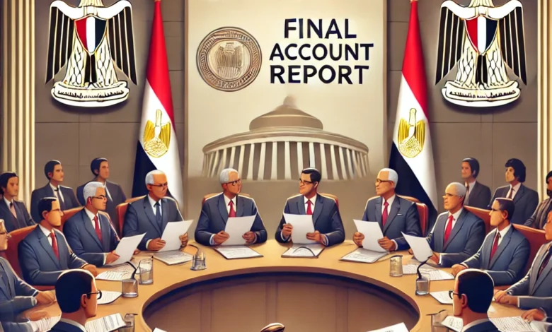 بالقانون.. المركزى للمحاسبات ملزم بتقديم الحساب الختامى لمجلس النواب سنويا 2024 1 Dall·e 2024 09 02 18.31.10 An Image Depicting The Central Auditing Organization Presenting The Final Account Report To The Egyptian Parliament. The Scene Should Include Symbols